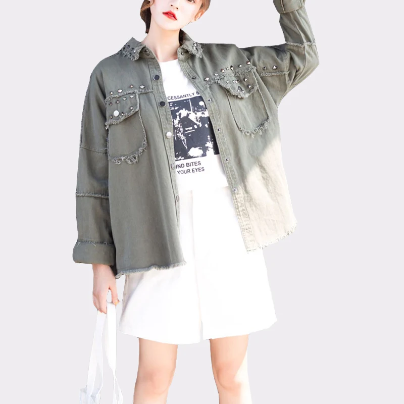 

2018 Women Autumn 3 Colors Denim Jacket Vintage Long Sleeve Female Jeans Turn-down Collar Coat Solid Streetwear Casaco Feminino