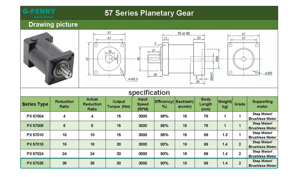 1:36 Nema23 шаговый двигатель коэффициент планетарной редукции 36: 1 с планетарным редуктором 57 механизм снижения скорости двигателя, высокий крутящий момент высокого качества