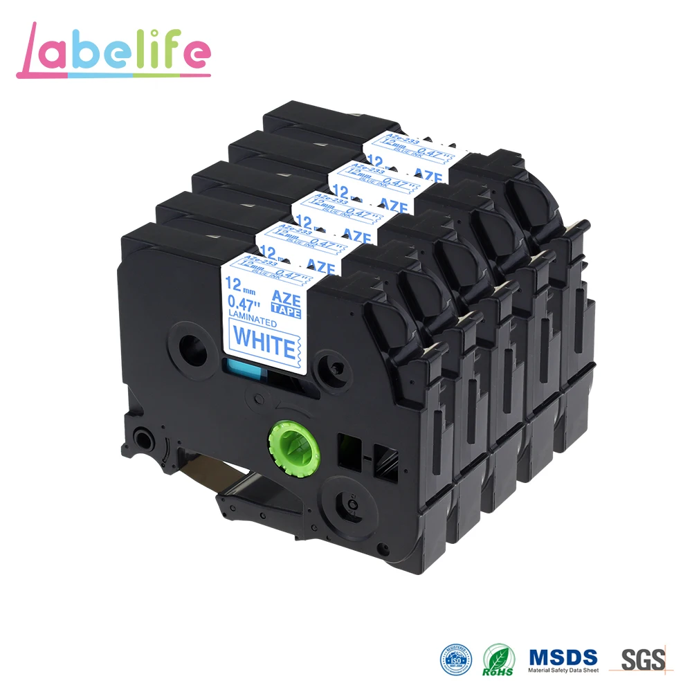 Labelife 5 упаковок TZe-233 TZ-233 TZ233 TZe233 синий на белом 12 мм совместимый с brother электронный принтер этикетка ламинированная лента