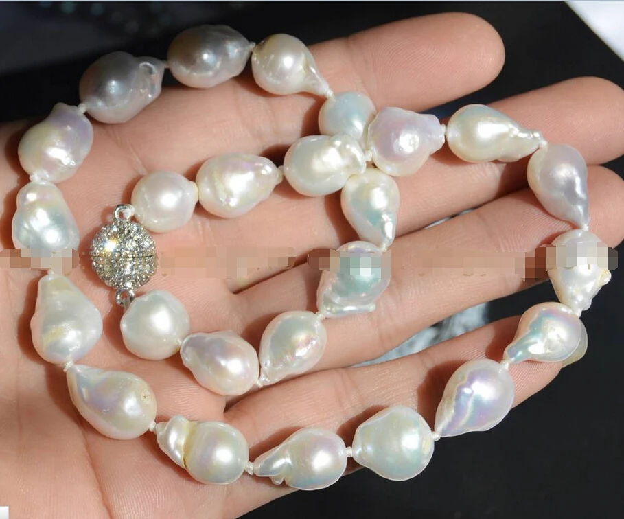 

NEW AAA+ SOUTH SEA WHITE BAROQUE PEARL NECKLACE 18" Rhinestone Magnet Clasp^^^@^Noble style Natural Fine jewe FREE SHIPPING