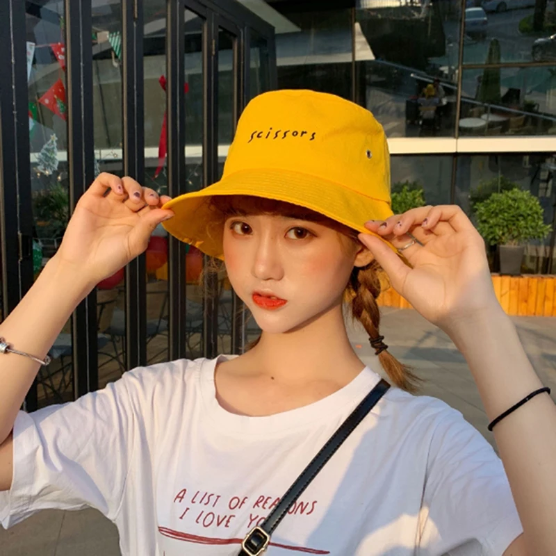 

Letter Harajuku Bucket Hat Men Women Outdoor Beach Sun Hat Black Yellow Fashion Panama Fishing Fisherman Hat