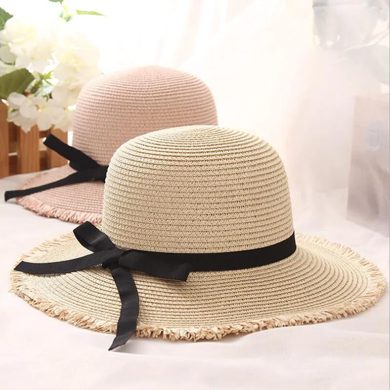 الجملة المرأة الطبيعي واسعة حافة قبعات من القش هامش النساء عادي كبيرة الشاطئ الصيف القوس الشمس قبعات كبيرة قبعة من القش شحن مجاني
