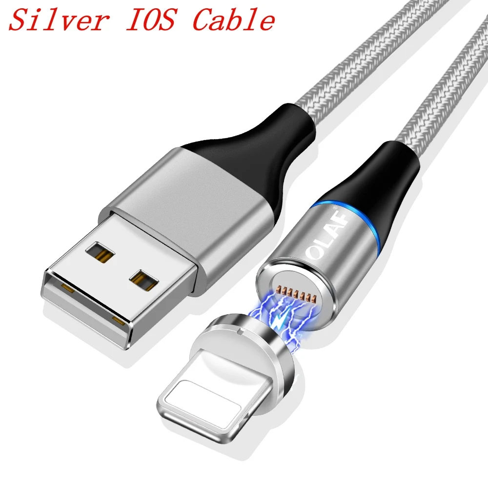 Магнитный зарядный кабель OLAF Quick Charge 3,0 Micro usb type C 3A Быстрая зарядка Магнитный кабель для iPhone huawei samsung Xiaomi LG - Цвет: silver For ios cable