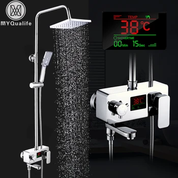 

Intelligent Digital Shower Faucet Set Water Powered Shower Mixer Tap Tub Mixers Temperature Digital Display Rain Shower Head