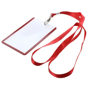 

2 Pcs School Office Red Lanyard Vertical B8 ID Name Badge Card Holders