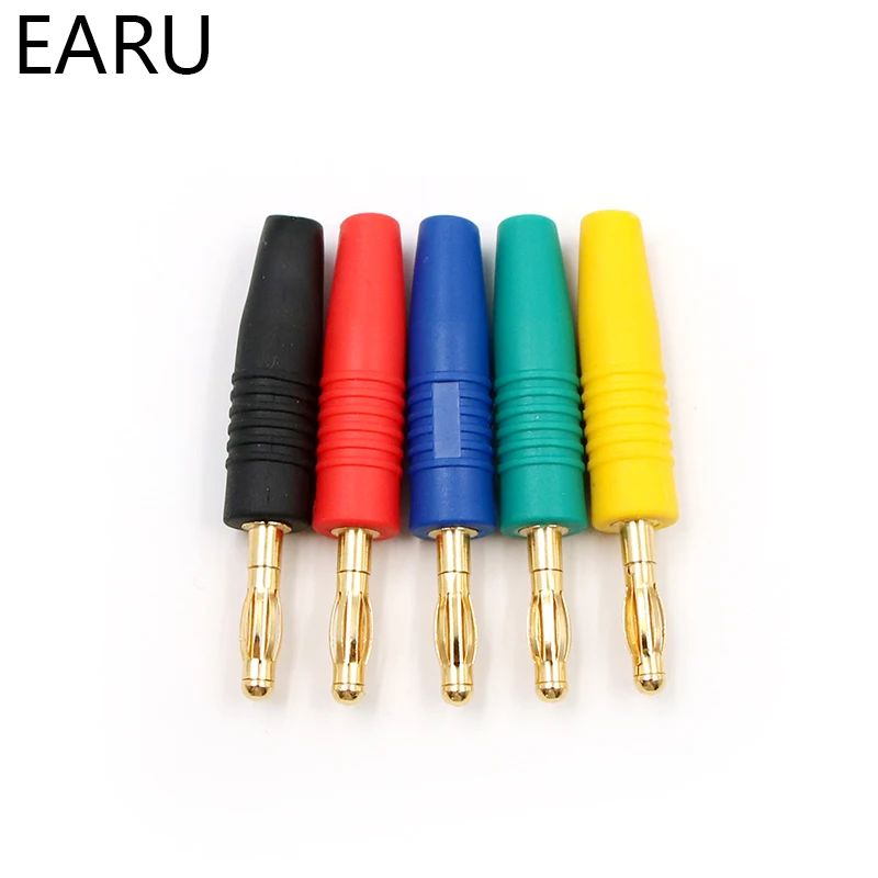 Banana Plugs 4pcs 4mm Gold Plated Musical Speaker Cable Wire Pin Connectors Socket Red Black Blue Green Yellow