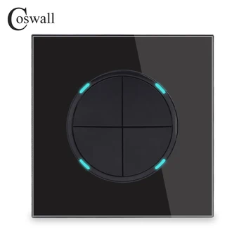 

Coswall 4 Gang 1 Way Random Click On / Off Wall Light Switch With LED Indicator Knight Black Crystal Tempered Glass Panel