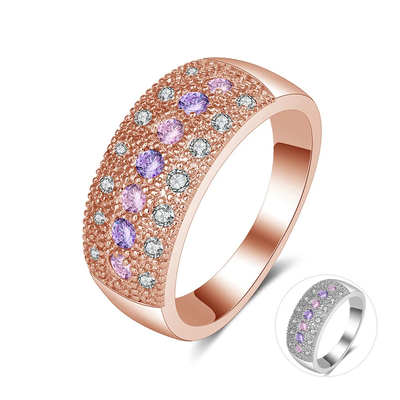 Hot Sale Classic Rose Gold Color Zircon Ring Rhinestones Studded Finger Rings Extravagant Bridal ...