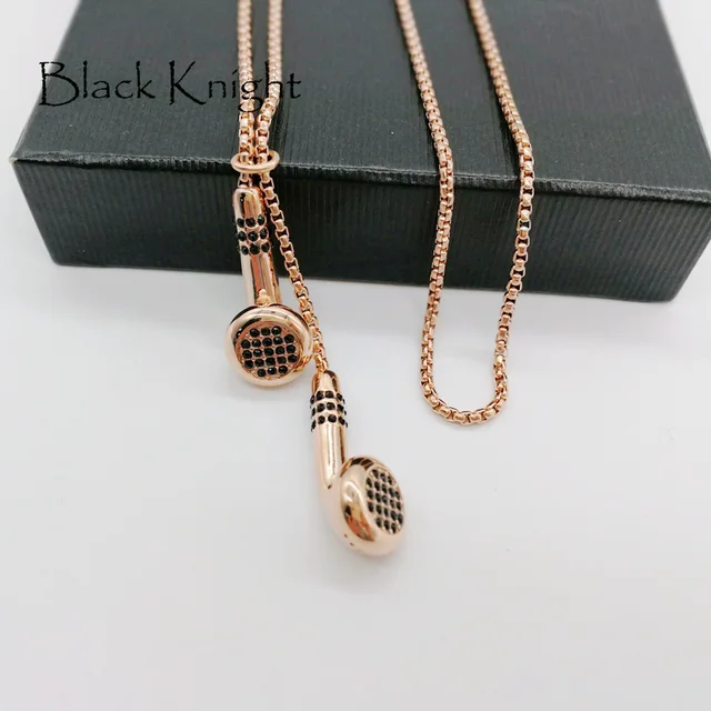 Black Knight NEW Unique rhinestones Earbuds pendant necklace Creative
