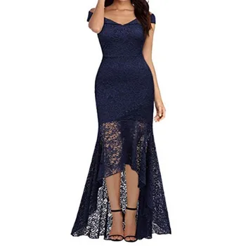 

Formal Lace Asymmetrical Long Dress 2019 Fashion Off Shoulder Elegant Vestido Wedding Bridesmaids Slender Party Maxi Clothes
