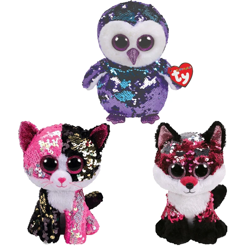 Ty Beanie Boos Sequin Animal Plush Toys Doll Cat Owl Fox Bunny Unicorn Best Christmas Gift 15cm