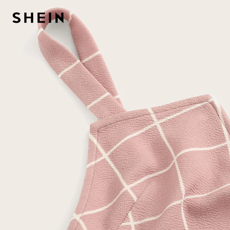 SHEIN Приталенный Топ На Бретелях В Клетку Женский Летний Розовый Элегантный Топ Без Рукавов