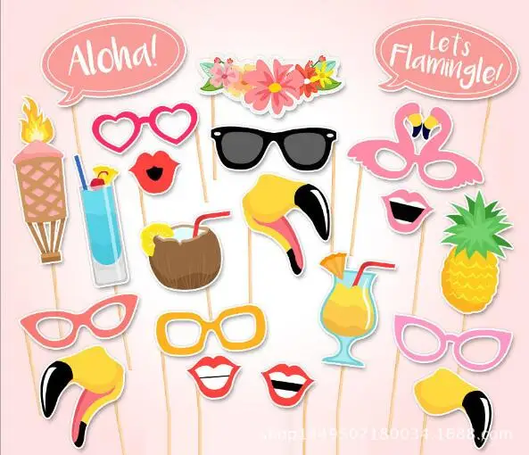 

21pcs/lot Luau Photo Booth Props Hawaii Paper Seaside Hat Photobooth Props Summer Beach Pool Aloha Party DIY Kit