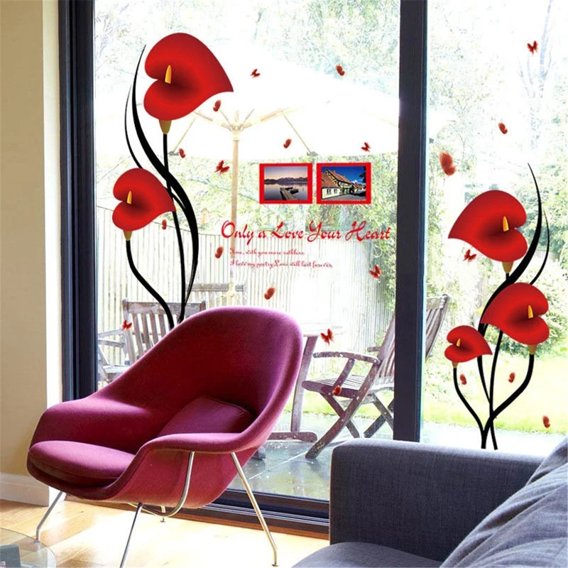 JX-LCLYL Removable Vinyl Red Love Flower Photo Frame Tree Wall Decal Sticker Home Decor
