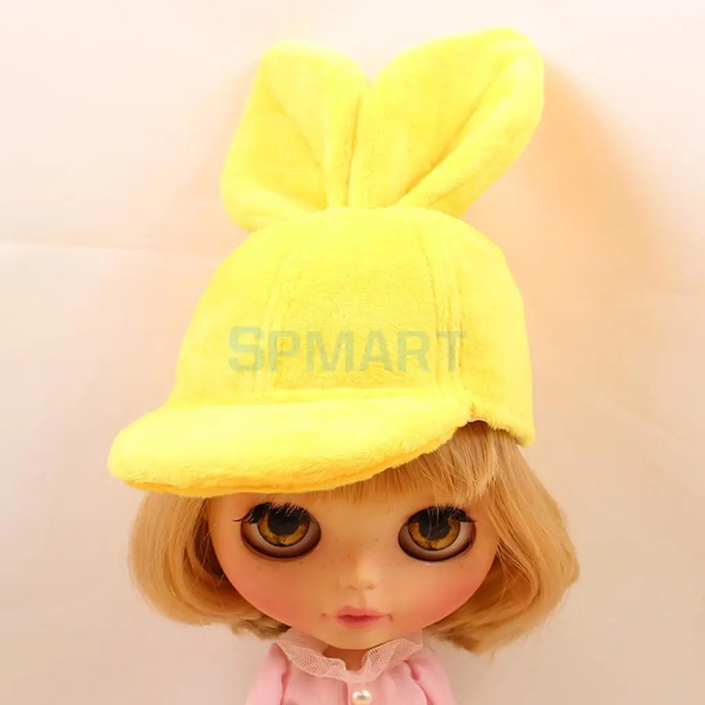 4 Colors Lovely Stuffed Flannel Rabbit Ears Peaked Cap Outfit for 1/6 Blythe Dolls Hat Clothes Accessories