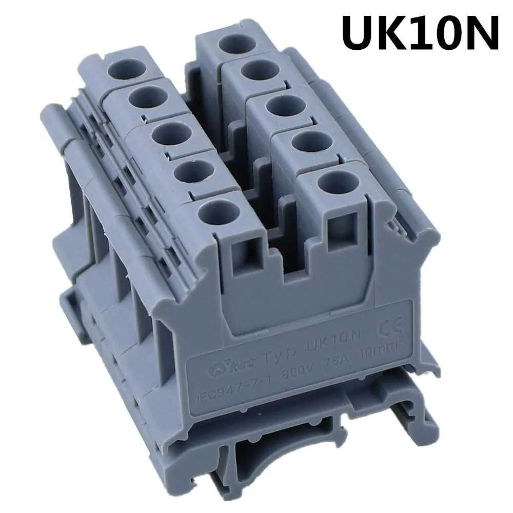 High Quality 50pcs UK 10N DIN Rail Universal Terminal Blocks Screw Type