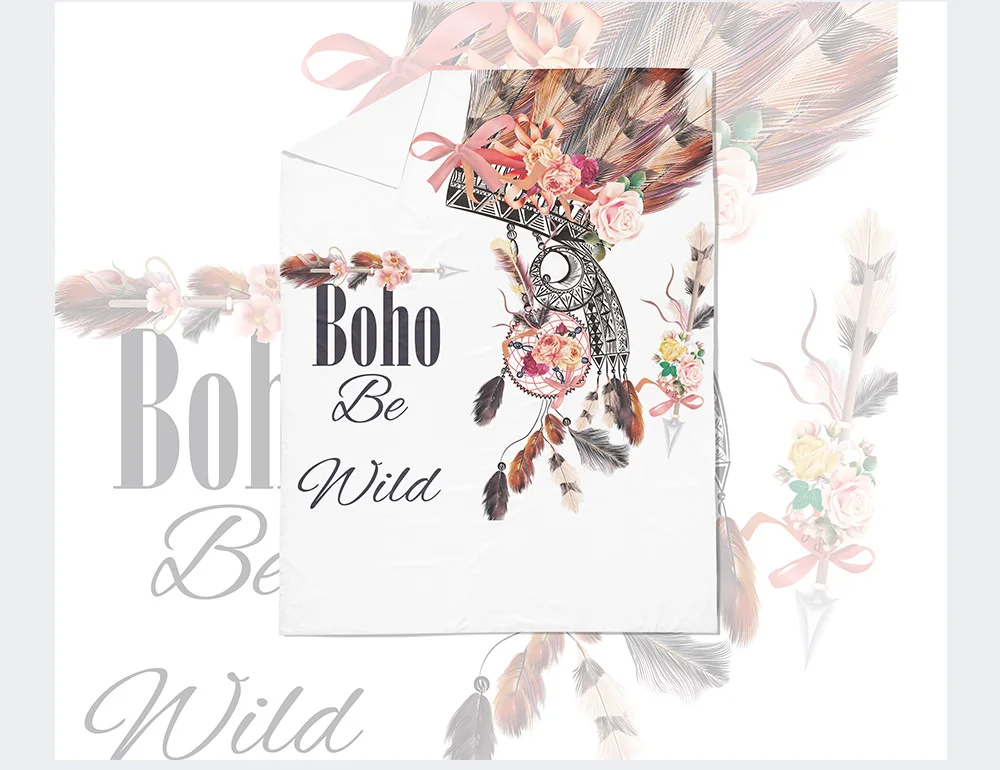 Африканский комплект постельного белья Boho с розовой розой этническое дикое перо
