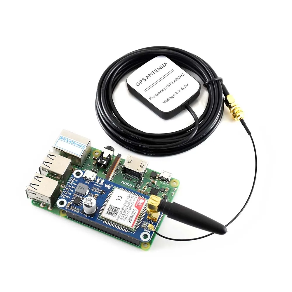 Waveshare NB-IoT/eMTC/EDGE/GPRS/GNSS HAT для RPi Zero/Zero W/Zero WH/2B/3B/3B+, на основе SIM7000E, поддерживает TCP, UDP, PPP, HTTP, Mail