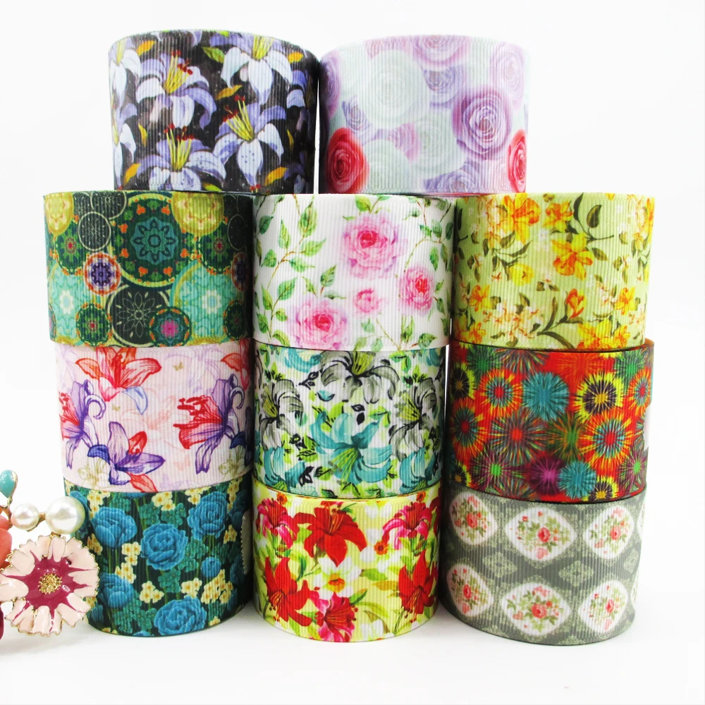 

1.5''(38mm) flowers series high quality printed polyester ribbon 50 yards,DIY handmade materials,wedding gift wrap,50Yc1286