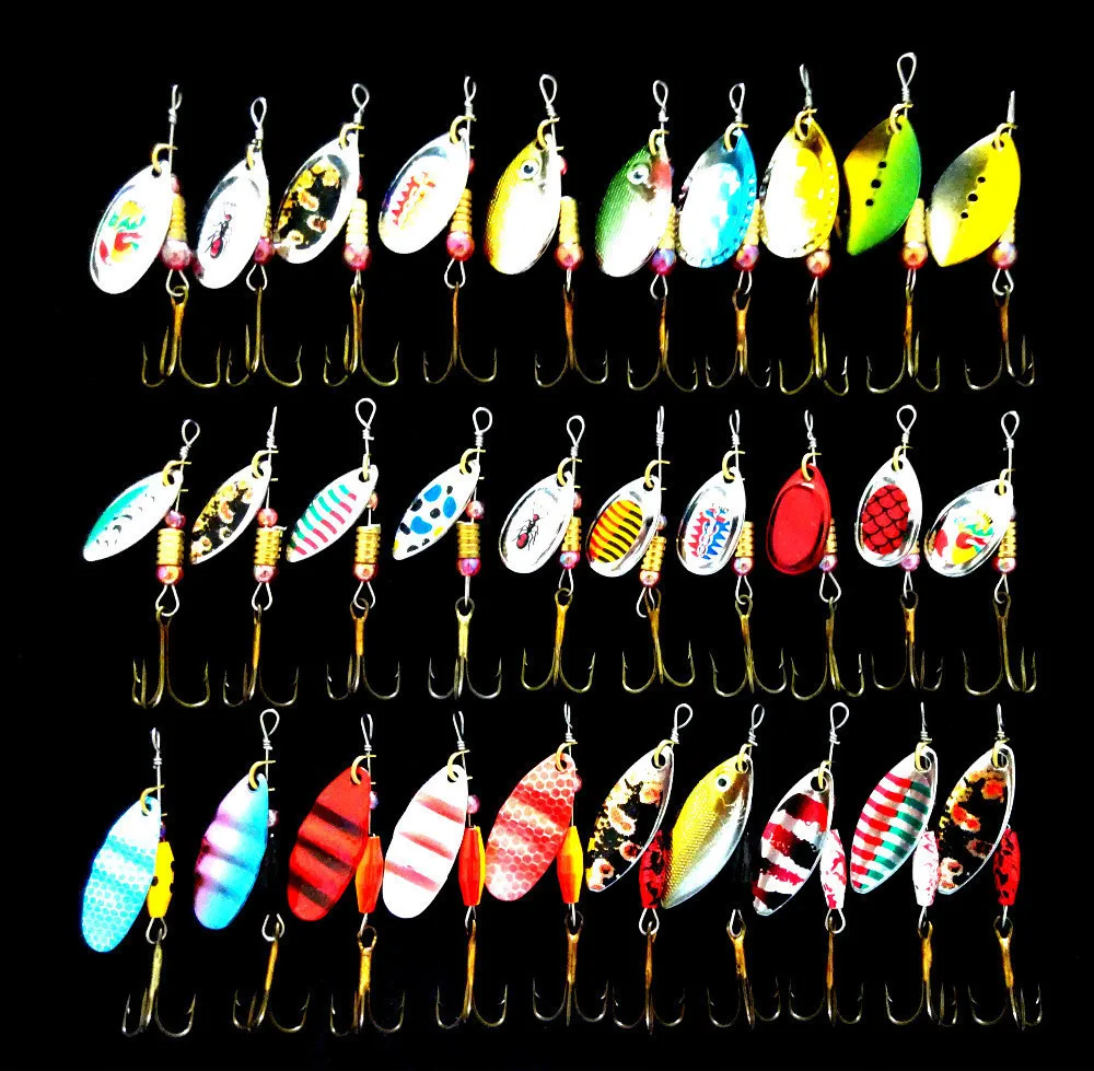 LSHEL 30pcs Fishing Spinners Lures Baits for Trout Salmon Bass