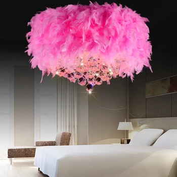 

Wedding pink white red Feather Pendant Lights For Children Room E14 Led Crystal Hanging Lamp KTV Bedroom Feather lamp Luminaria