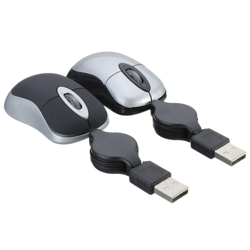 

Protable Mini Wired Optical USB Scroll Mouse Retractable Cable 800DPI Mice For Travel Laptop PC Computer Notebook Black/Silver