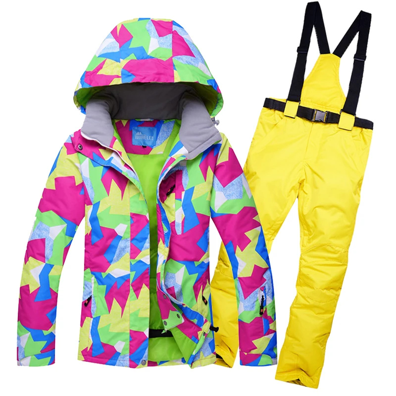Горячая Распродажа, женские лыжные куртки и штаны, комплекты для сноуборда, толстый теплый водонепроницаемый ветрозащитный зимний женский лыжный износостойкий костюм