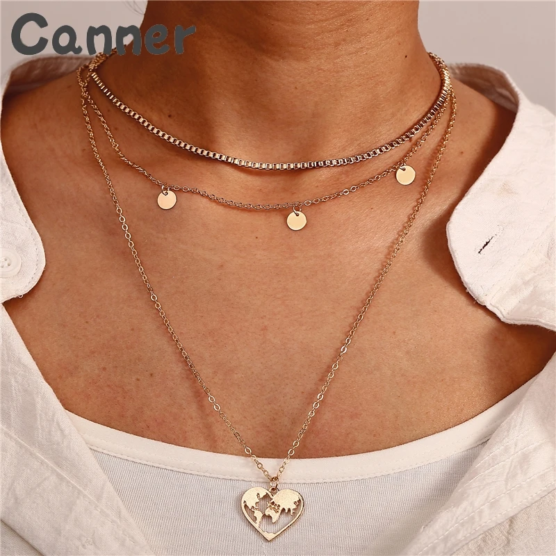 

Canner Stainless Steel Globe World Map Necklace Hollow Earth Heart Pendants Necklaces For Women Jewelry Choker Collier Gifts A40