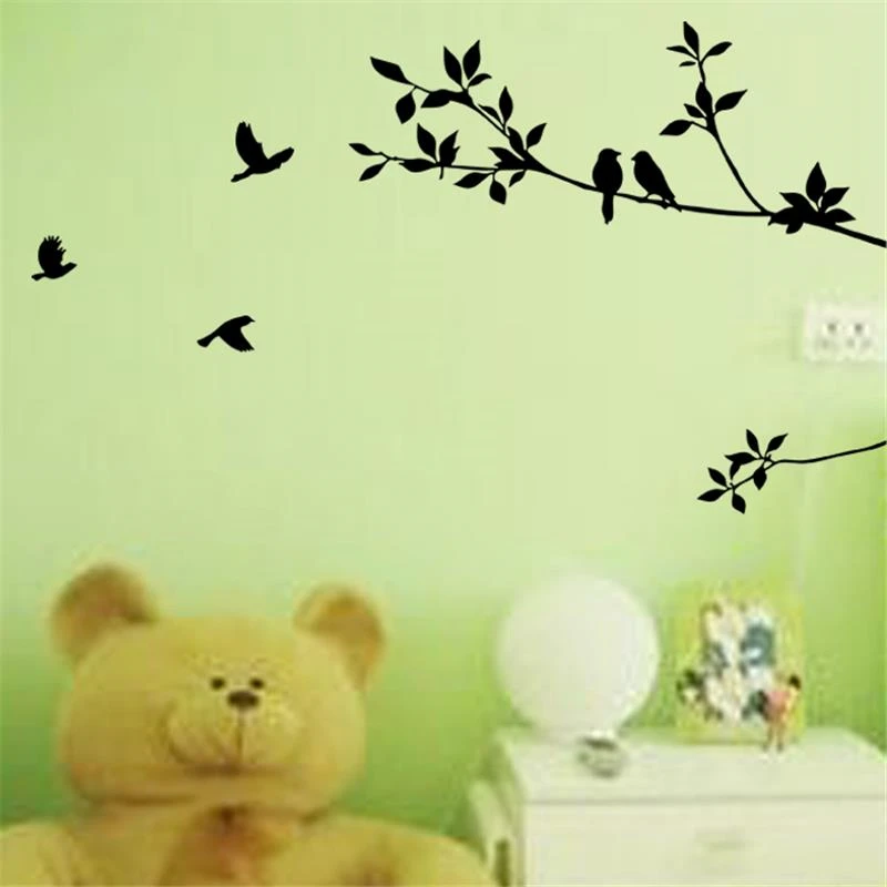 Мультфильм лес ветка дерева животное кошка Бабочка цветы птица настенные наклейки детские комнаты мальчики девочки дети спальня домашний декор
