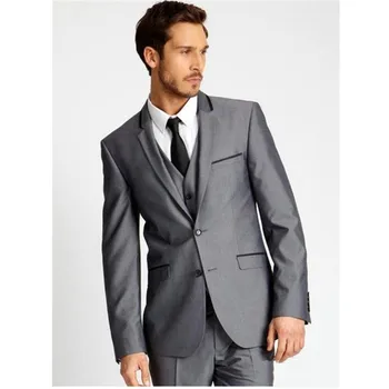 

Mens Suits Wedding Groom 3 Pieces Men Gray Wedding Suit Slim Groom Tuxedos Bridegroom Suit Custom Made