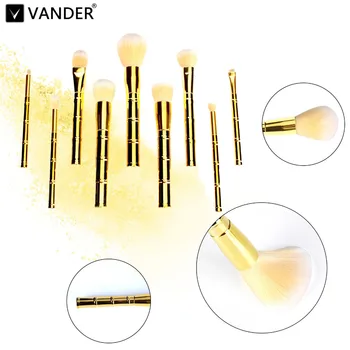 

Vander Gold 9pcs/SET Bamboo-Shaped Makeup Brushes Set Multifunction Foundation Powder Face Eye Blush Blending Cosmetic Tool Kits