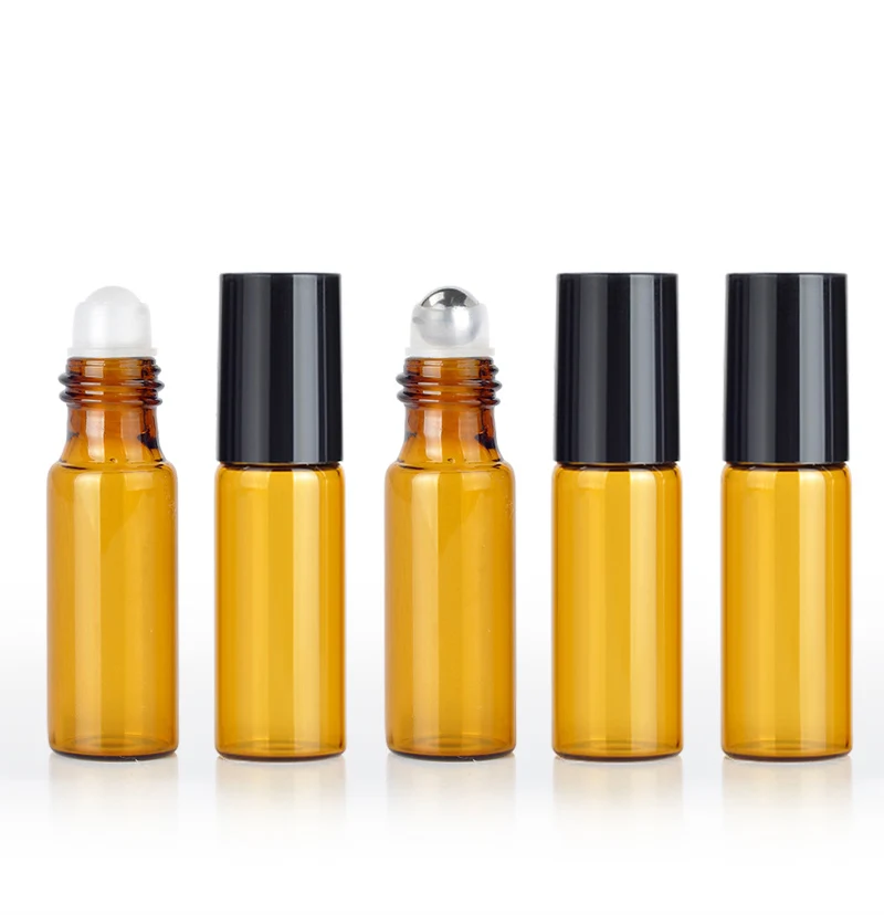 Garrafa de Óleo Rolo na Garrafa de Metal Lote Mini Portátil Âmbar Essencial Vazio Perfume Bola Rolo Marrom Óleo Frascos 100 Pçs - 5ml 8 na garrafa de metal bola rolo marrom óleo essencial frascos