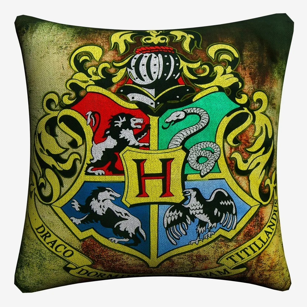 Школа Хогвартс классический логотип хлопковая льняная Наволочка на подушку размером 45*45 см для софы стула Декоративная Подушка Чехол домашний декор Almofada