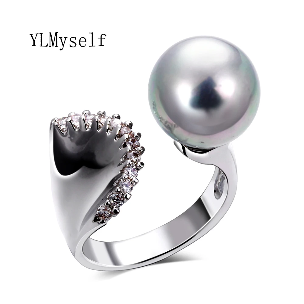 

2019 shell pearl rings for women Gold and White plate European charming Jewelry with pink and Grey pearl Fashion finger ring