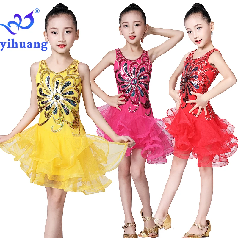 

Latin Dance Dress Girls Kids Salsa Ballroom Dancewear Dresses Competition for Children Stage Performance Wear Sequined Dress