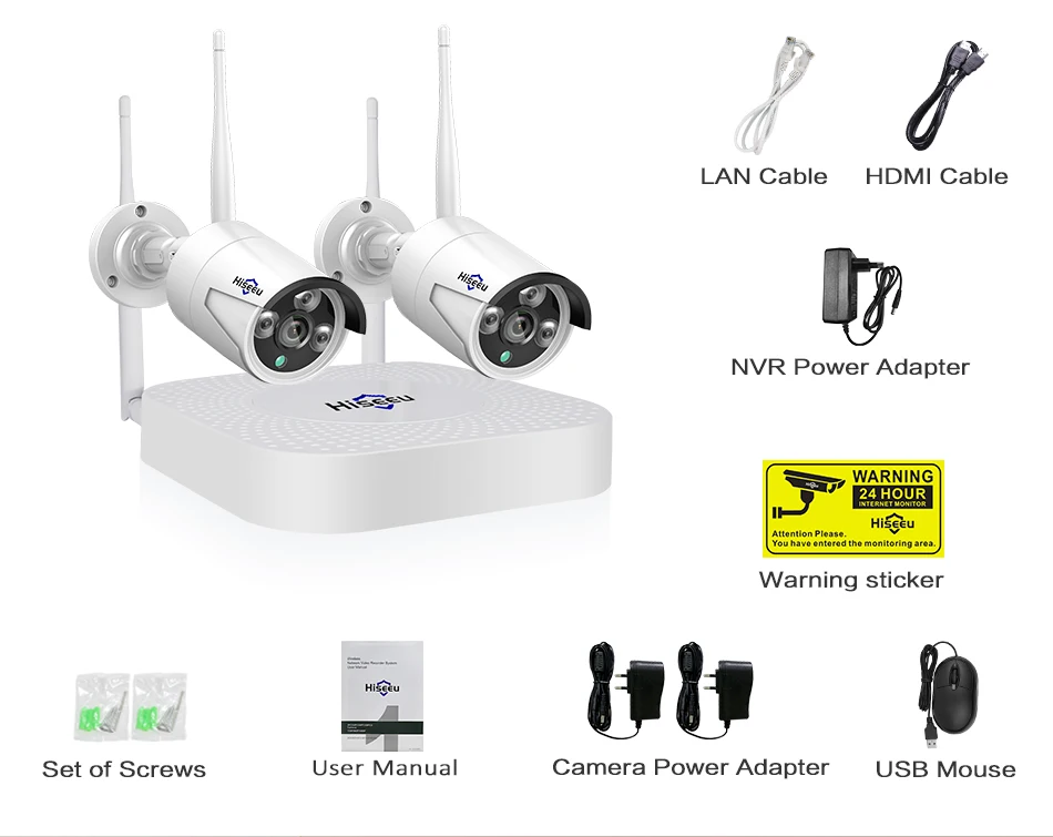 IP камера системы Hiseeu Wi-Fi система камер домашней безопасности, Wi-Fi, 4CH 1080P CCTV NVR комплект 2 шт. 960 P/1080 P беспроводная камера видеонаблюдения