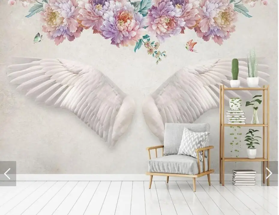 

Nordic Wing Flower Wallpaper Mural HD Printed Photo Murals for Bedroom Animal Paper Roll Contact Customize