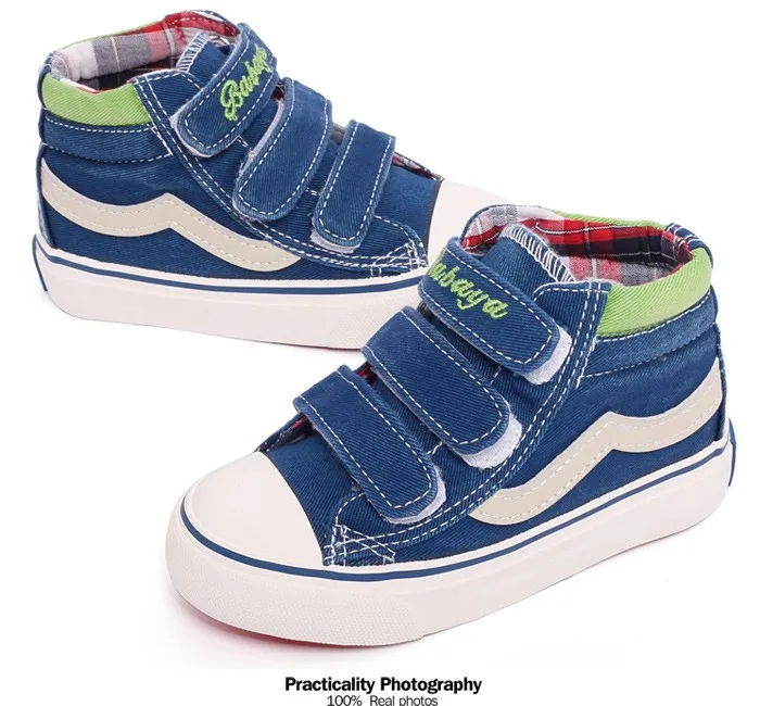 2016 New Jeans Children Shoes Brand Autumn Canvas Patchwork Hook Loop Rubber Kids Shoes Fabric Blue Navy Red Girls  Boys Sneaker 484 (4)