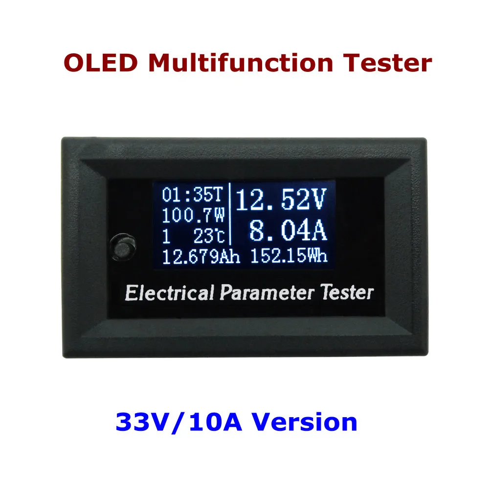 33 в/3А 7в1 OLED Многофункциональный тестер напряжения, тока, времени, температуры Емкость Вольтметр мощности Амперметр метр Белый