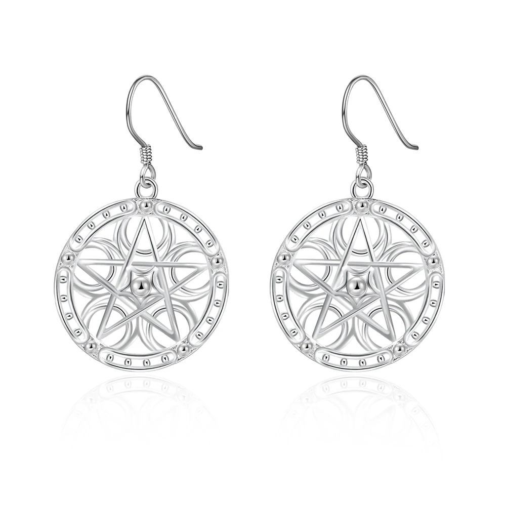 

Promotion round cute lady retro women silver color earrings charms cute nice fashion classic jewelry charms wedding gift LE056