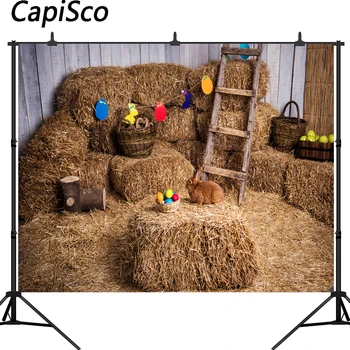 

Capisco Farm Haystack Eggs Rabbit Easter Photography Backgrounds Customized Photographic Backdrops Props For Photo Studio