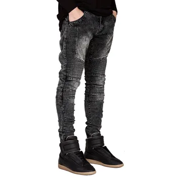 

2019 Men Jeans Stretchy Ripped Skinny Biker Jeans Runway Slim Racer Biker Jeans Fashion Hiphop Casual Jeans For Men Plus size 42