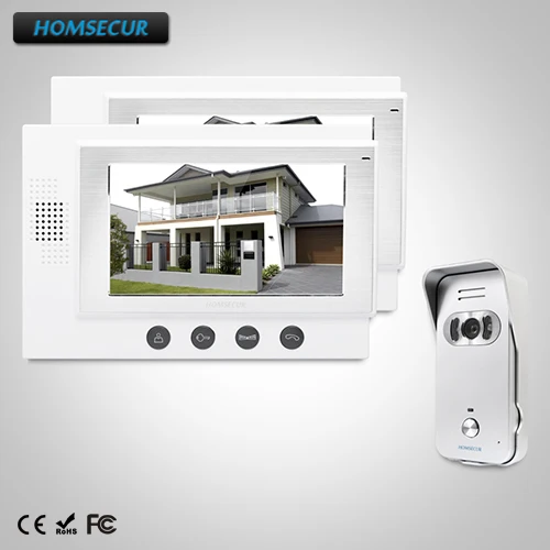 

HOMSECUR 7" Wired Video&Audio Home Intercom+One Button Unlock for Apartment: TC021-S Camera (Silver) + TM701-W Monitor (White)
