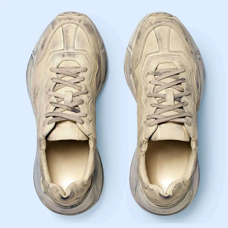 Винтажные мужские повседневные кроссовки в стиле Харадзюку из натуральной кожи; обувь на толстой платформе со шнуровкой; кроссовки для тренировок; Брендовая обувь в стиле ретро - Цвет: as picture