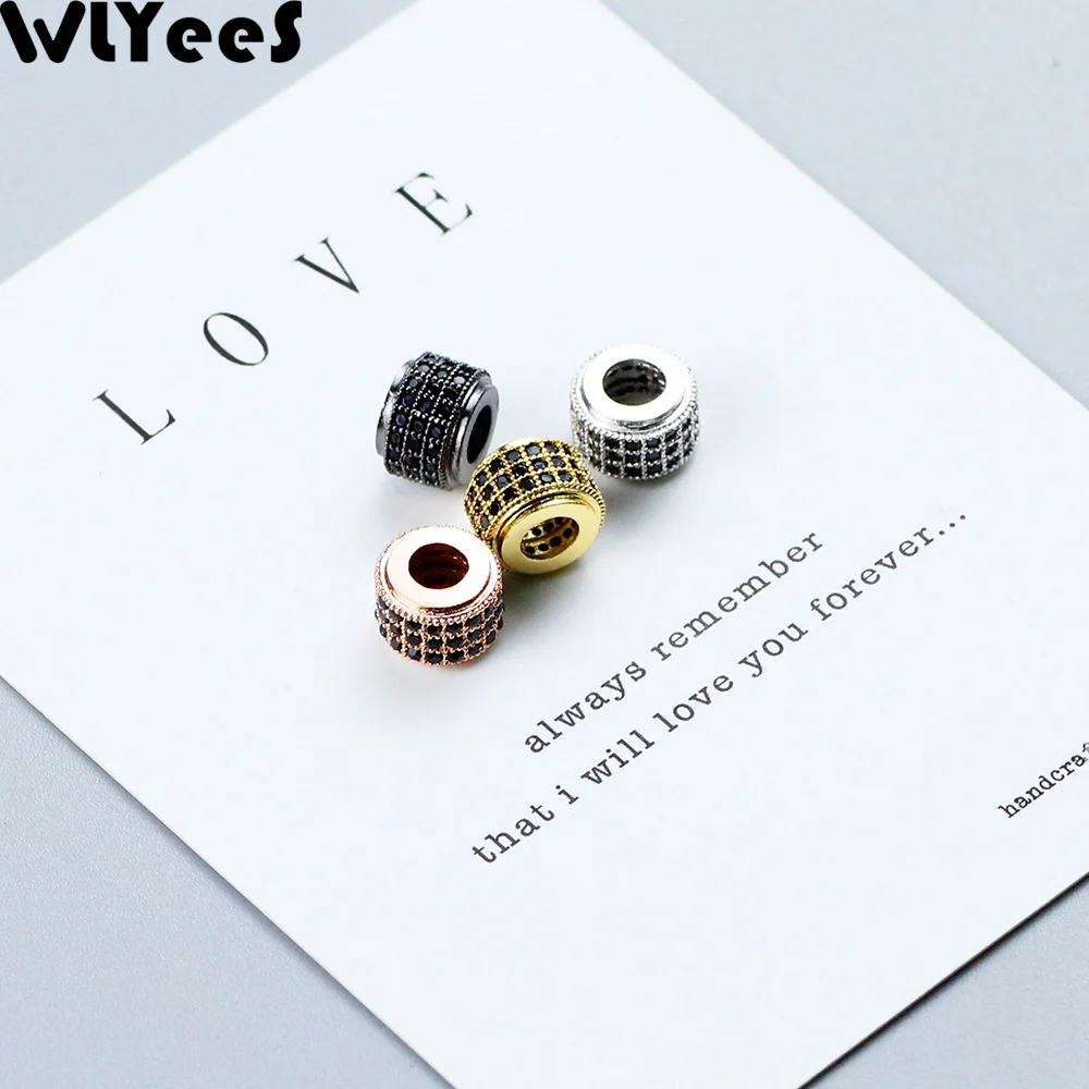 

WLYeeS 2pcs Black Zircon Cylinder Copper Spacer beads 8mm Geometry Metal Pendant Loose bead Handmade Jewelry bracelet making DIY