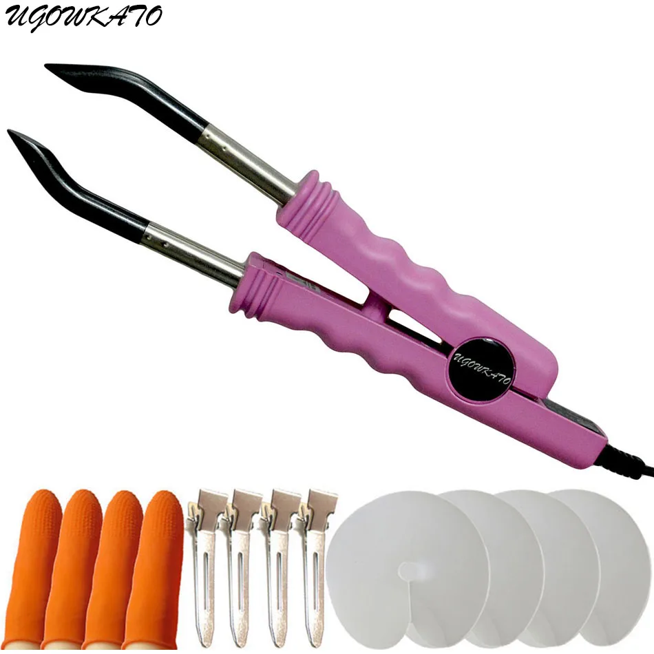 

UGOWKATO Flat Plate Hair Extension Iron Keratin Bonding Tool Hot Fusion Heat Gun Connector Hair Trimmer Full Kit