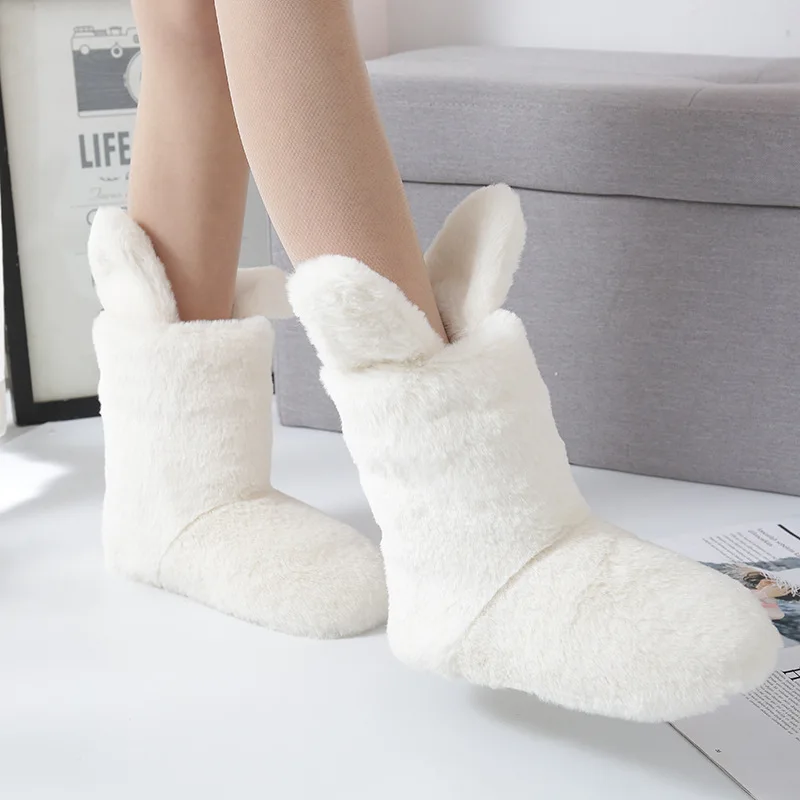 

RASS PLE 2018 Cute Animal Slippers Rabbit Ear Fur Slippers Plush Home shoes Coral Fleece Indoor Floor Sock Winter Foot Warmer