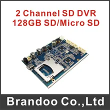 Free shipping 2 channel CCTV DVR module, 128GB SD DVR PCBA from Brandoo