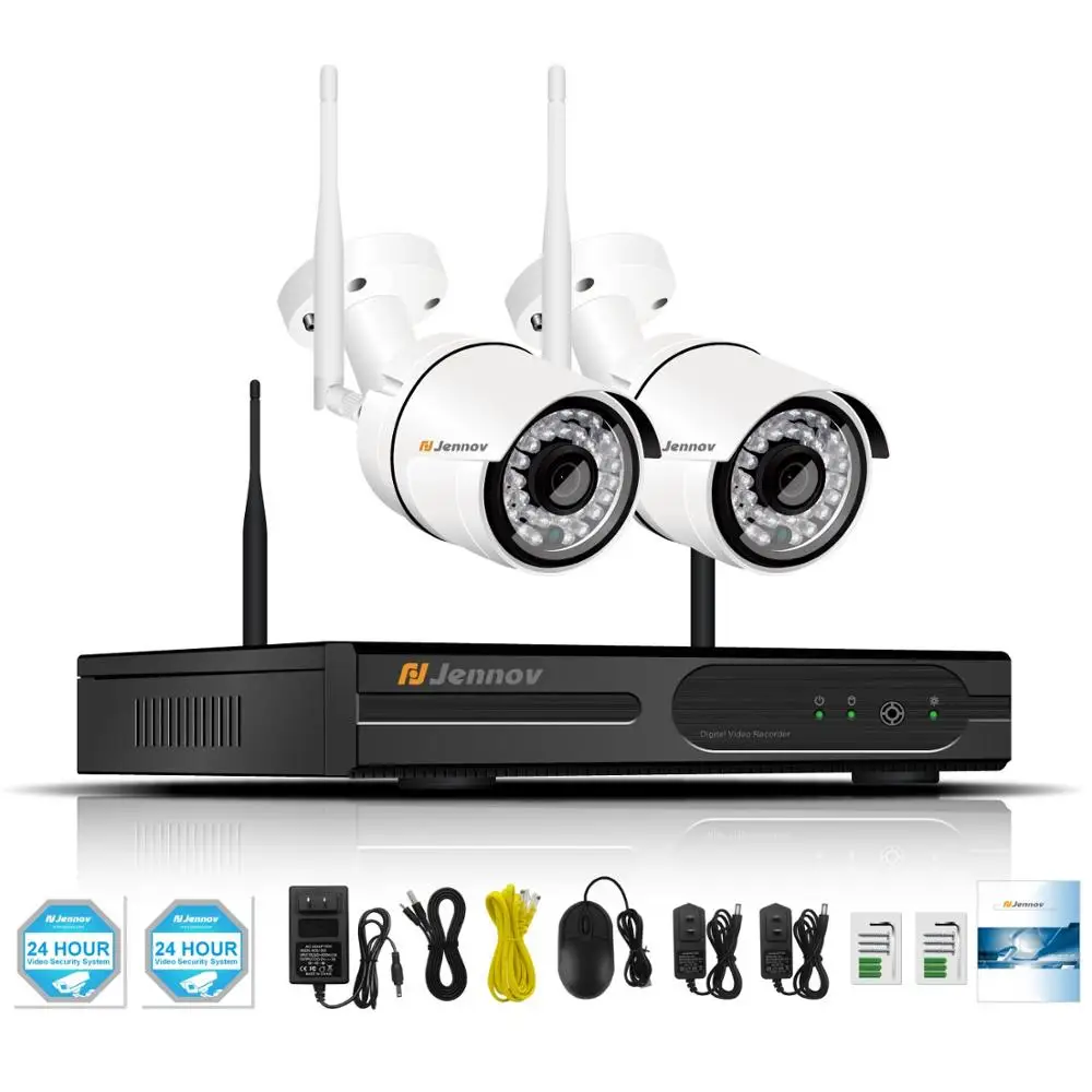 2 Pieces Cameras Jennov 8CH HDD Беспроводная CCTV камера комплект 1080P IP66 wifi NVR комплект наружная внутренняя безопасность видео Всепогодная система наблюдения - Color: 2 Pieces Cameras