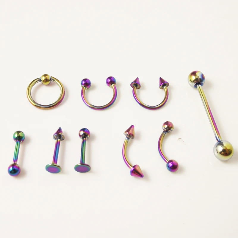 

9 Pieces 16G Nose Lip Ring Tragus Ear Piercing Helix Belly Tongue Eyebrow Rings Body Jewelry kit